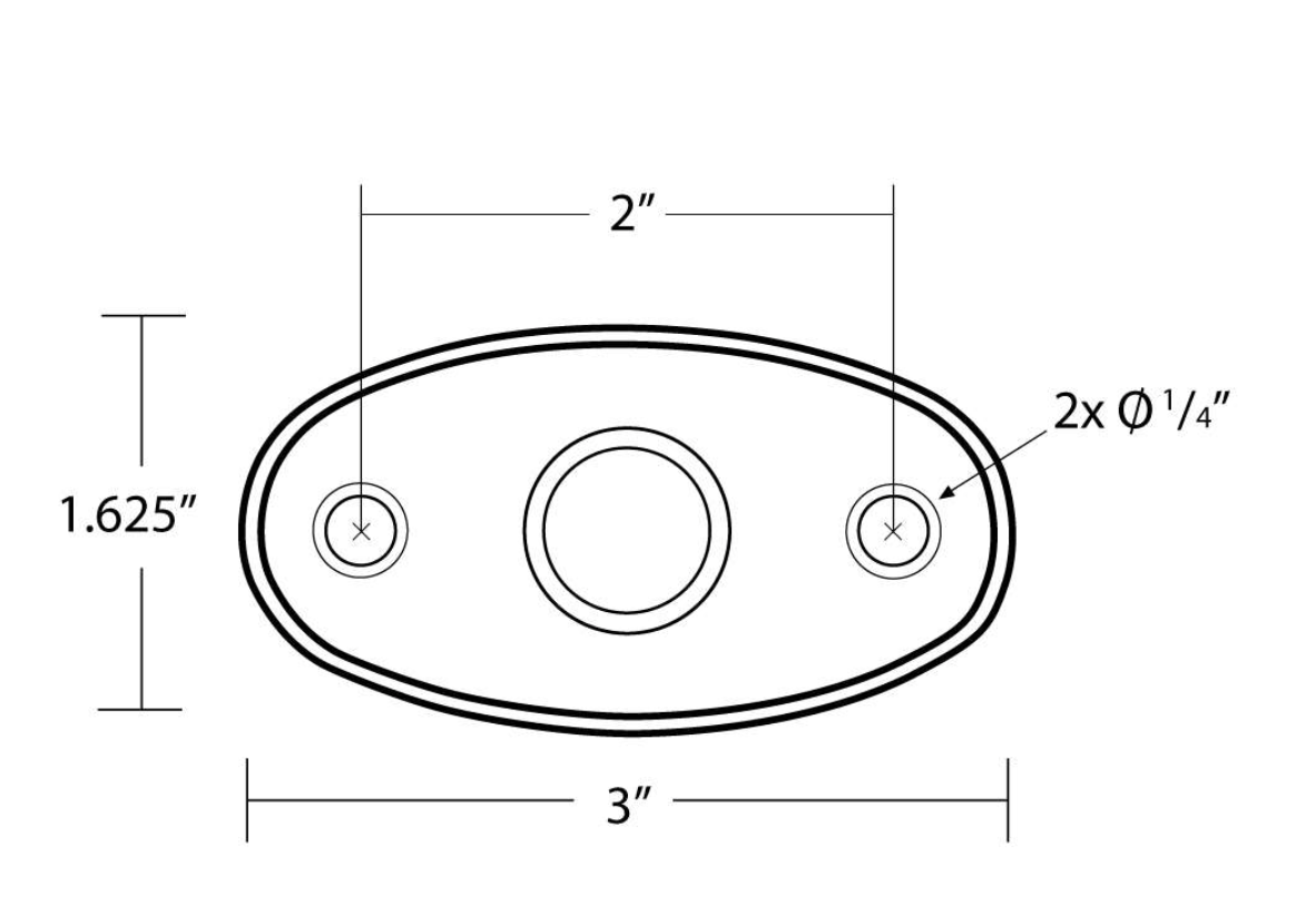 Dimension drawing of the low-profile rock light and mounting footprint