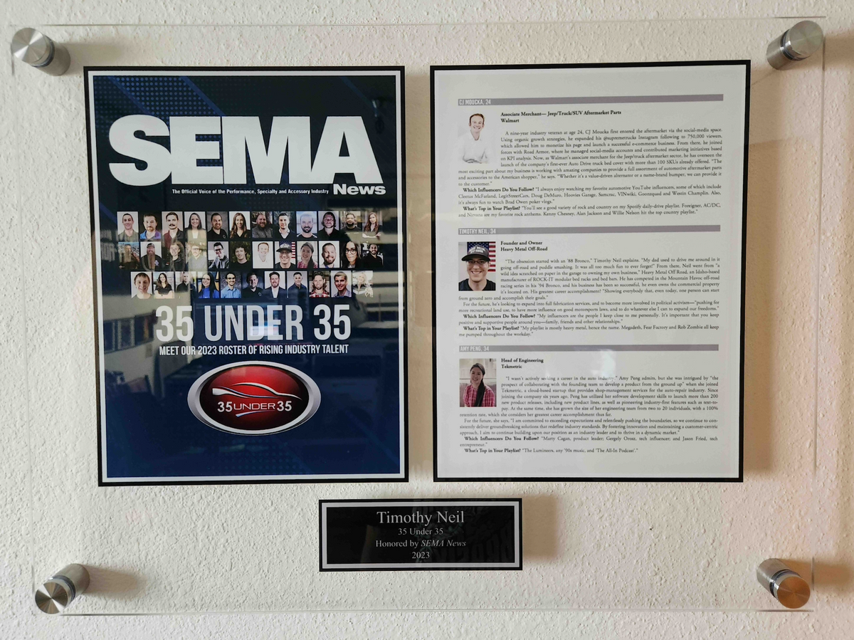 Framed SEMA 35 Under 35 magazine feature and photo