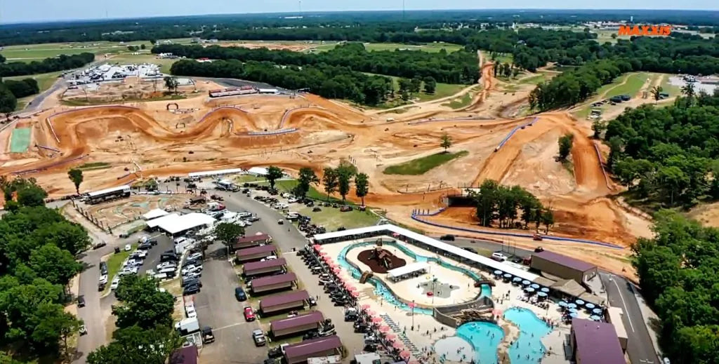 Aerial view of off-road vehicles and event grounds