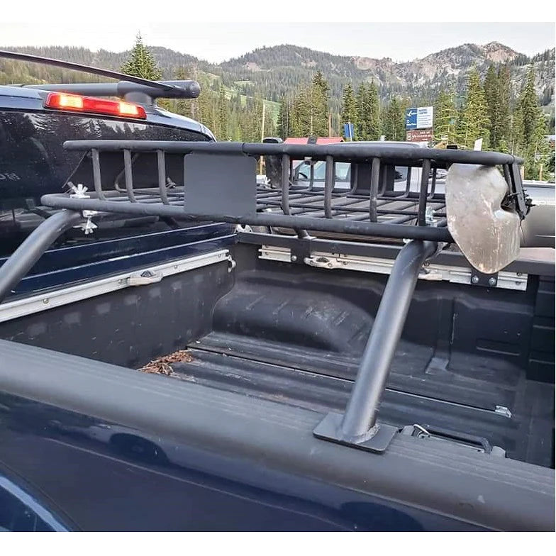 Close view of low truck bed bars fitted over a pickup bed