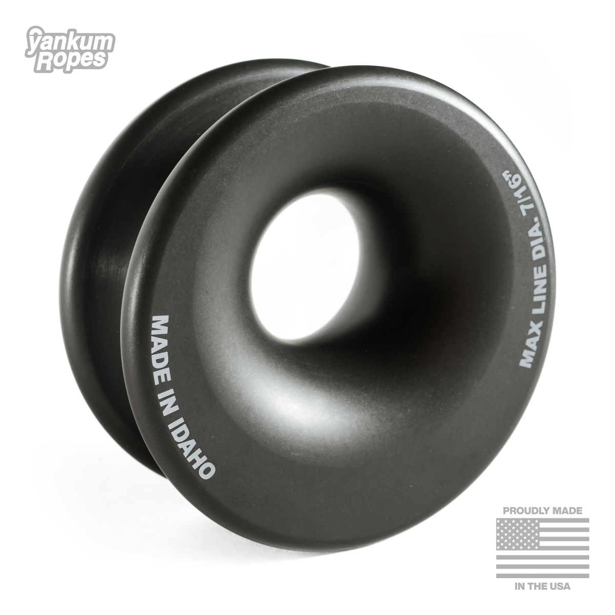 Black offset winch snatch ring shown on a white background