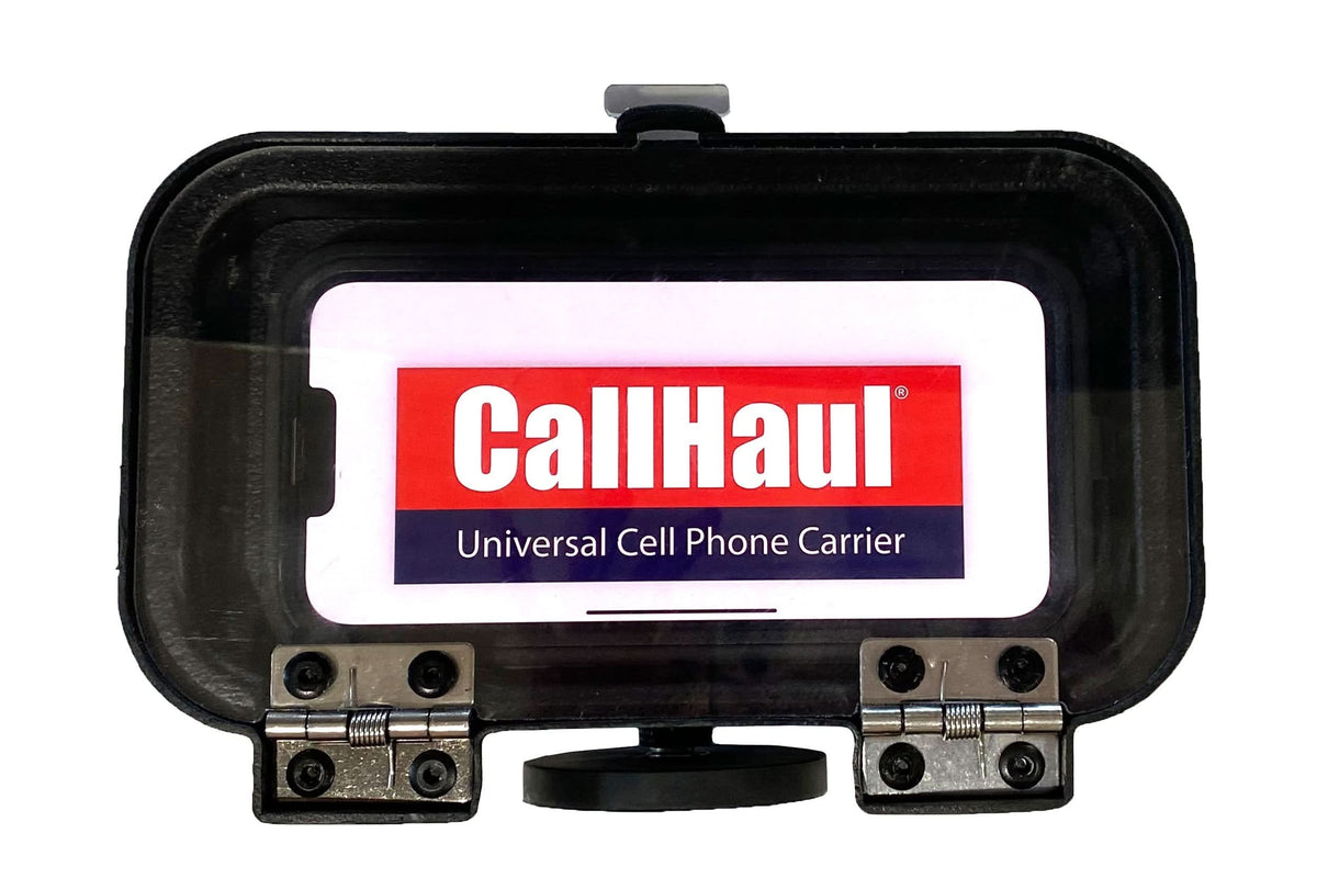 Front view of the closed CallHaul magnetic cell phone caddy