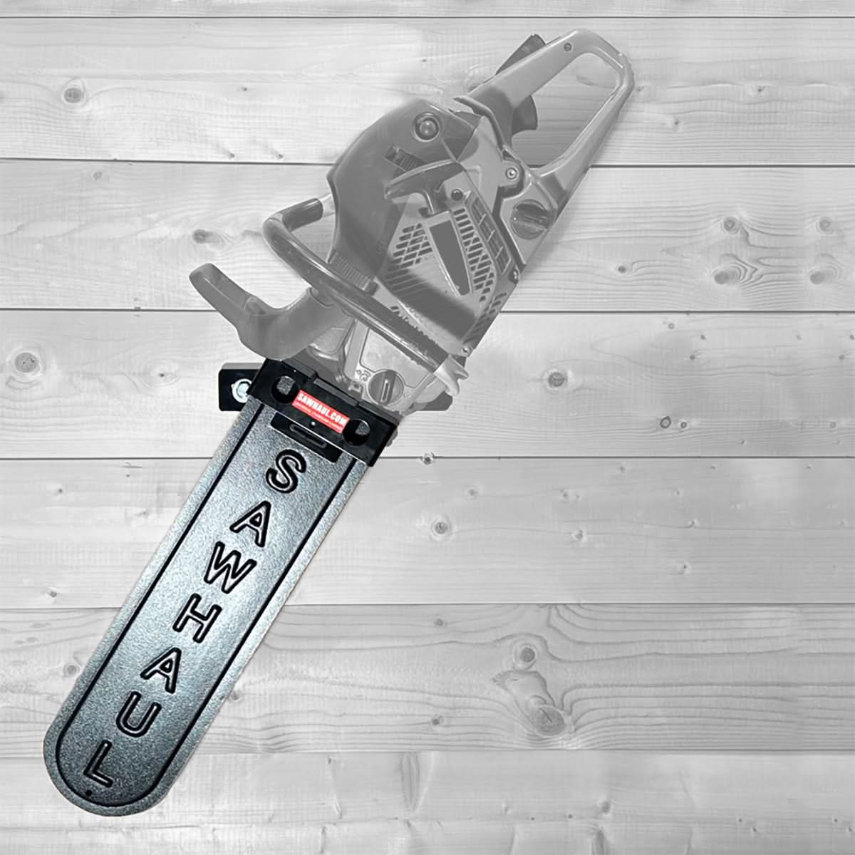 SawHaul Snap-Lok scabbard with a chainsaw and rotating mount