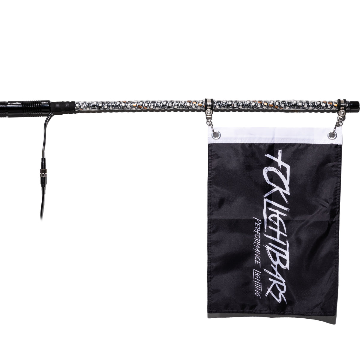Tall LED whip with a black flag mounted to its pole