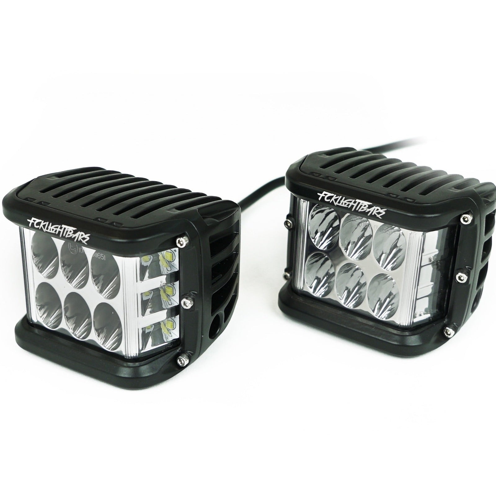 Pair of black Side Liner LED light pods on a white background
